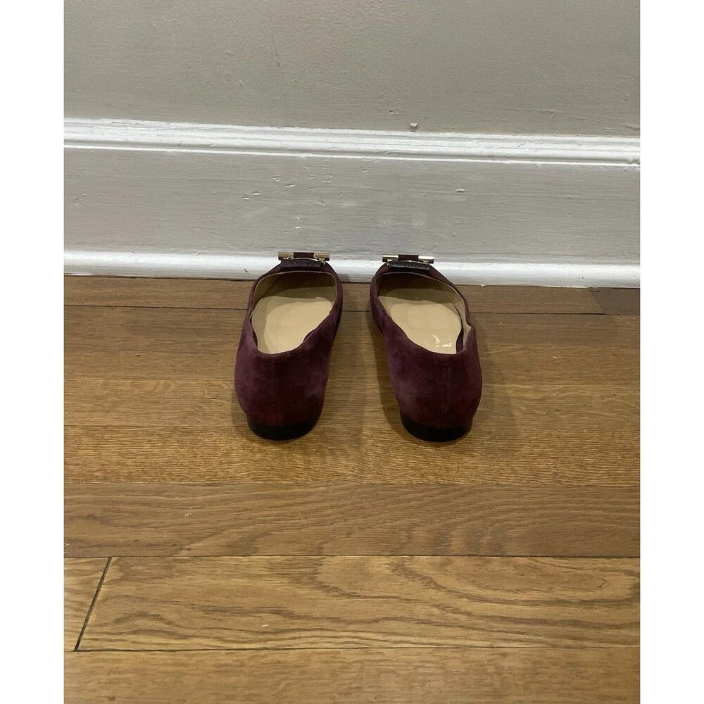 Michael Kors Gloria Women's 7.5 Plum Suede Ballet Flats Gold Buckle Slip-On Shoe
